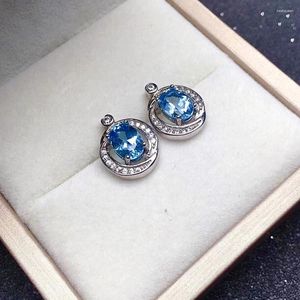 Серьги с шпилькой 5 мм 7 мм VVS Grade Natural London Blue Topaz Sale Silver 925 Saterling Jewelry