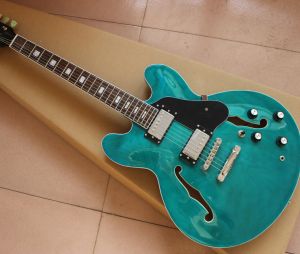 Cables Jazz Semi Hollow Body Electric Guitar Chrome Hardware Black PickGuard Rosewood Fingerboard Gratis leverans