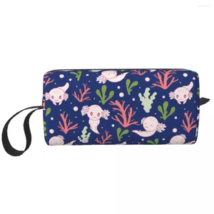 Bolsas de cosméticos Bolsa de higiene pessoal Axolotl Pattern for Women Salamandra Organizador de maquiagem de animais