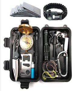 20 Set Multifunction Kit di strumento EDC esterno SOS Strumento di sopravvivenza Kit di stoccaggio per ingranaggi esterni con torcia tattica Braccialetta 5642913