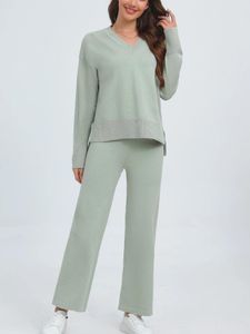 Women's Two Piece Pants GIGOGOU CHIC Spring Autumn Women Casual Sweater Set V-Neck LadysTwo Knit Pant Tracksuit