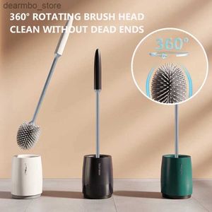 Cleaning Brushes Lon Handle Silicone Toilet Brush with Drain Base Wc No Dead Ends Cleanin Tools Household Toilet Cleaner Bathroom Accessories L49