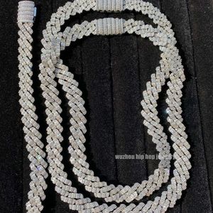 Custom Bling Hot Hiphop Chain 18 мм ширина коробка застежка S925 Серебряное 2 ряда тонкие багет