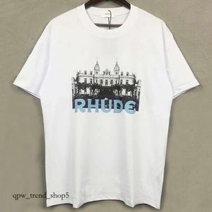 Mens Tshirts Rhude Tshirt Castle Coconut Tree Windowsill Scenic Casual Loose Breathable Short Sleeve T Shirt Men Women Couples Top Te 727