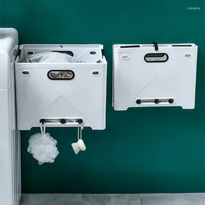 Tvättpåsar Punch-Free Wall Mounted Basket Multifunktion Foldbar förvaring Rack Plastic Dirty Clothes Organizer