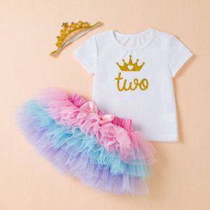 Kleidung, Kindermädchenkleidung für Kinder, kurz Ärmel-Overall, rosa Prinzessinrock, 3-teiliges Set, Baby-Mädchen-Klasse Kleidung
