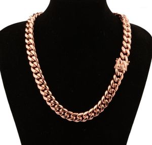 Charming Miami Cuban Chains For Men Hip Hop Jewelry Rose Gold Color Thick Stainless Steel Wide Big Chunky Necklace or Bracelet16430955