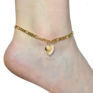 Anklets kvinnors fotledsarmband strand smycken damer guld färg rostfritt stål figaro kedja med hjärthänge för kvinnor