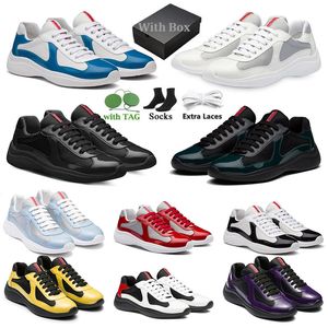 Sapatos de grife com caixa Americas Cup XL dedo redondo de toe amarelo Sapatos casuais verde preto Baixa patente Mesh Malha de nylon tênis tênis America Cup Men Lace-up Sneaker NO53