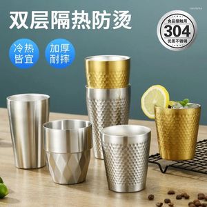 Mugs Beer Cup Coffee Korean Diamond Pattern Hammer Outdoor Camping 304 Stainless Steel Double Layer Water