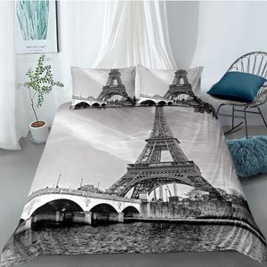 Set di biancheria da letto 3D Copertina del piumone Coperture con apporter Coperture da letto a doppia doppia dimensione a doppia dimensione Torre di ferro a doppia dimensione Casa Texitle