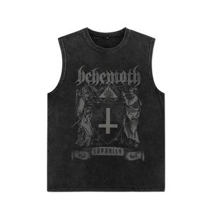 Summer Men Washed Vest Vintage T Shirt Gothic Tshirts Streetwear Punk T Shirts Unisex Sleeveless Vest Top Y2k Short Sleeve Shirt 240410