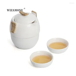 Copas de copos de chá de viagem Wizamony Conjunto de um panela três de porcelana branca Celadon Xiangyun Express Copa Fabricante por atacado