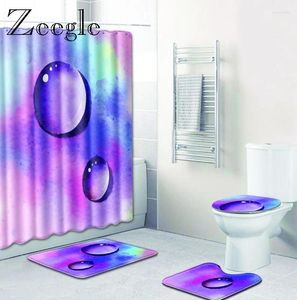 バスマットZeegle 3D水印刷バスルームマットセットシャワーカーテン付きノンスリップトイレドアマット床敷物カラフルな装飾用