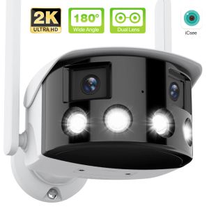 System 2k 4mp Wifi Dual Lens Panoramic Fixed Camera 180° Wide Viewing Angle Outdoor Ip Camera Ai Human Detection Security Camera Icsee