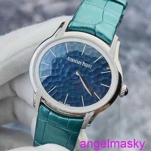 Berömd AP Wrist Watch Millennium Series Womens 77266BC Frost Gold Craft Blue Ripple Dial With Single Pointer Design Automatisk mekanisk damklocka