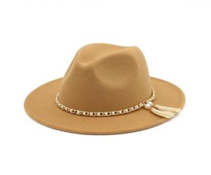 2019 Woolen Felt Hat Panama Jazz Fedoras hats Tassel pearl vintage cap Formal Party And Stage Top Hat for Women men unisex214N5594207