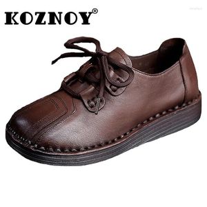 Scarpe casual koznoy mocasins femminile 3cm retrò comodo comodo autentico vera pelle vera peli autunno primaverilo tondo tondo tondo morbido pizzo sola