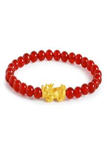 999 Pulseira de ouro amarelo real Luck Bless Bless Pixiu charme com bracelete de ágata vermelha 6 LJ2010207858945