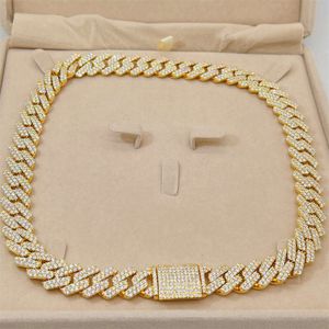 Jóias brilhantes de hip hop geladas 15mm VVs D cor Moissanite Diamond Diamond 10k Gold Cuban Link Chain