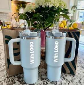 Co bran-ded Spring Blue Black Chroma With 1:1 Logo H2.0 40oz Stainless Steel Tumblers Cups with Silicone handle Lid Straw Car mugs Water Bottles US STOCK i0415