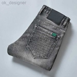 Herren Jeans Designer Frühling Mode Baumwoll -Jeans Slim Elastic Bee Business Hosen Hosen Klassiker Stil Männlicher Denim graue Farbe