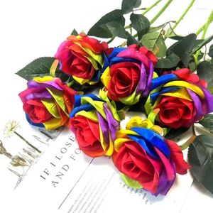 Decorative Flowers 1PC Colorful Artificial Rose Silk Flower Wedding Bridal Bouquet Christmas Party Decoration Fake Home Vase Arrangement