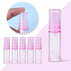 Storage Bottles 4pcs Empty Airless Pump Plastic Vacuum Pressure Emulsion Bottle With Lotion Pump(5ML Pink Bottle)