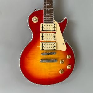 Kablolar Özel Guitar Nar Kırmızı Tiger Flame Finish Güllü Klavye Krom Alaşım Donanımı Üç Pikap Ücretsiz Kargo