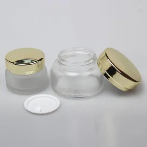 Storage Bottles Wholesale Empty 20ml Forsted/clear Cosmetic Packaging Jar For Eye Cream With Gold Cap Glass Container