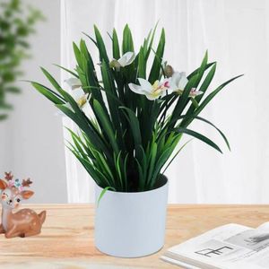 Decorative Flowers 1 Set Artificial Potted Plant DIY Anti-fall Fake Plastic Eye-catching Orchid Flower For Office