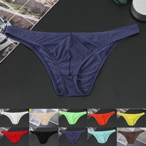 Underpants Mens Ice Silk Briefs Low Waist See Through Pouch Underwear Thin Section Breathable Underpant High Elastic Bikinis Slip Homme