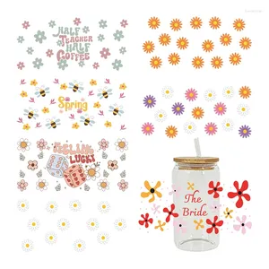 Window Stickers UV DTF Transfer Flower Theme för 16oz Libbey Glasses Wraps Cup Can DIY Waterproof Easy to Using Custom Decals D9609