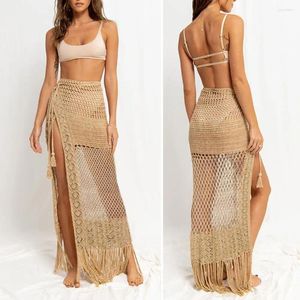 Salia Hollow Out Bohemian Women's Beach com Trassel Detalhe Design Split Design High Caist Knitt for Bikini Summer