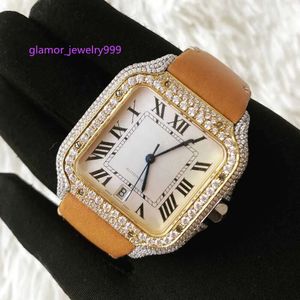 Läderband 40mm Byst Two Tone Bezel Iced Out VVS Moissanite Diamond Watch Men