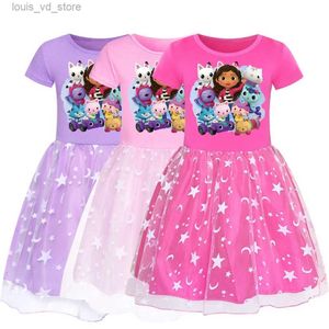 Vestidos de menina verão gabbys bonecas de crianças roupas garotas desenho animado gabby gatos vestidos de festa menina vestido princesa vestidos vestidos t240415