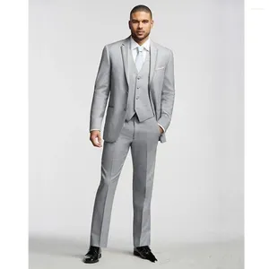 Men's Suits Costume Homme Silver Grey Wedding Suit For Men Groom Tuxedo Notch Lapel Groomsmen Man Formal Party Suits(Jacket Pants Vest)