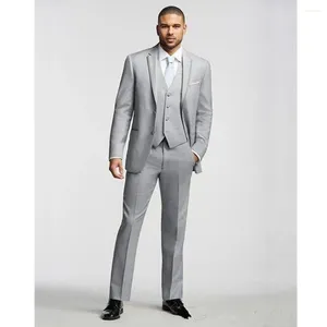 Trajes masculinos fantasia de terno de casamento cinza prateado para homens noivo smoking notch lapela laproomsmen homem de festa de festa formal (colete de calças de jaqueta)