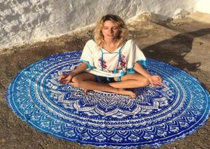 160 cm duży okrągły ręcznik plażowy niebieski lotos kwiat Ręcznik kąpielowy niebieski piwonia serviette Indian Mandala Tobestry Ściana wisząca Thro3013118