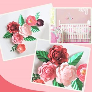 Dekorativa blommor DIY PAPPER Blad Set Red Pink Bourgogne Wall Floral For Baby Girl Nursery Art Kids Room Decoration Decor