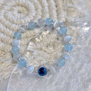 Instagram koreansk stil White Cat Eye Stone Single Loop Women's Sugar Heart Agate Blue Jade Chalcedony Armband smycken