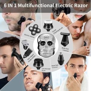 Trimmers 6in 1 Skeleton Hair Trimmer Electric Shavers for Men Bald Head Shaver Electric Razor Rechargeable Cordless Wet Dry Rotary Shaver