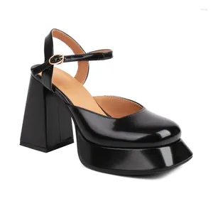 Dress Shoes Big Size Oversize Large Square Toes Thick Heel Platform Lady Mary Jane Simple And Elegant Comfortable