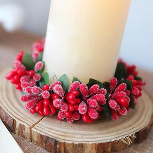 Dekorativa blommor Creative Christmas Candlestick Wreath Simulated Xmas Berry Mini Garland Candle Holder Festive Year Wedding Party Home