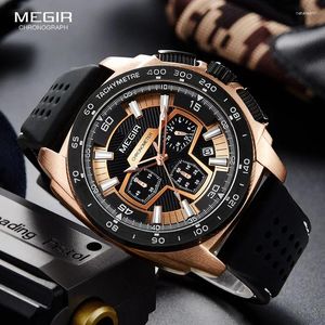 Zegarek zegarek Megir Mens Chronograph Sport zegarki z kwarcowym ruchem gumowym opaski Luminous Randwatch for Man Boys 2056G-1N0