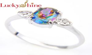 Wedding Rings LuckyShien Novel Unique Shine Mystic LabCreated Oval Rainbow Blue Ryssland Holiday Gift Australia Lovers4913083