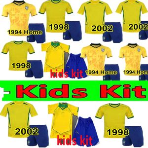 Brasil Retro Kid Soccer Jerseys Ronaldo 1957 85 88 91 93 94 98 00 02 04 Роналдиньо Кака Р. Карлос Camisa de Futebol Бразилия Футбольная рубашка Rivaldo Classic Vintage Jersey