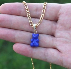 Pendanthalsband Gummy Bear Charm Halsband Crystal Jewelry Hip Hop Figaro Chain Zircon Choker Söta harts Björnar för Women Gift44239923358