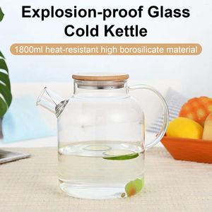 Hip Flasks 1800 Ml Large Capacity Glass Cool Pitchers With Bamboo Lid Kettle Transparent Explosion-Proof Heat Resistant Fruit Tea