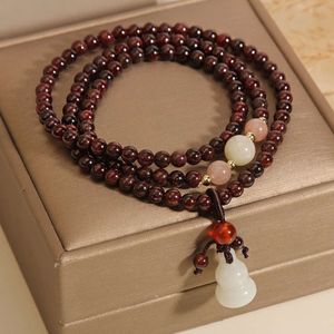 Korean Version Wine Red Garnet Crystal with Multiple Loops, Fashionable Women's Small Gourd Bracelet, Woven Bracelet Jewelry